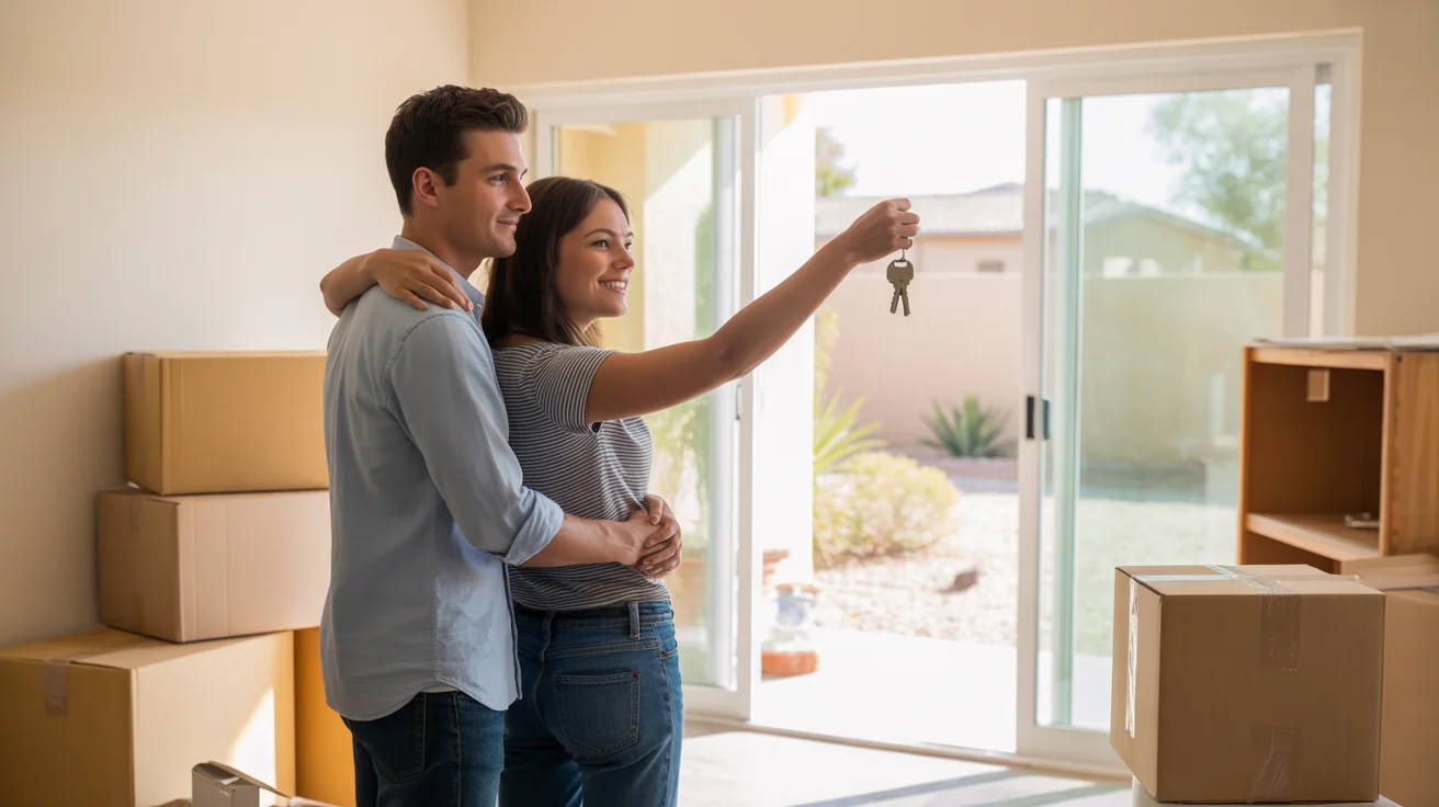 Couple standing in empty living room of new San Tan Valley home