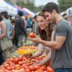 Couple shopping for tomatoes at Tempe Farmers Market