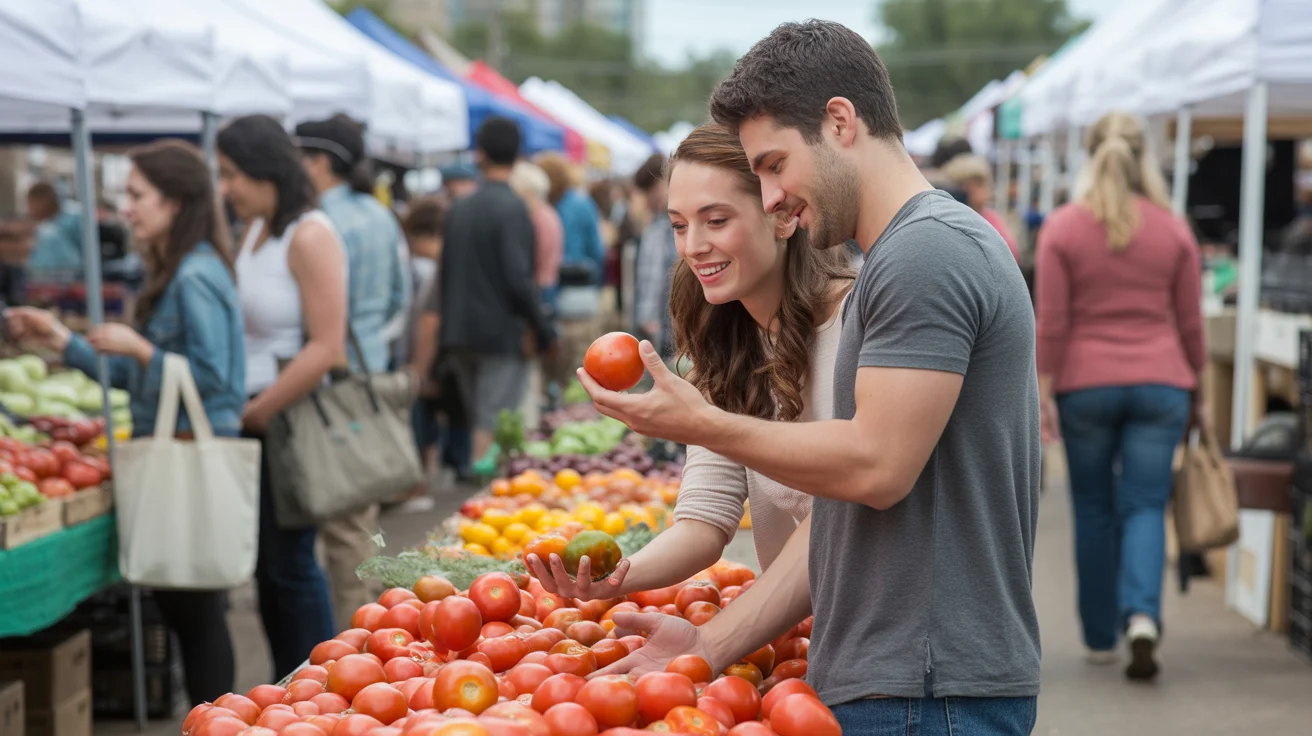 Couple shopping for tomatoes at Tempe Farmers Market