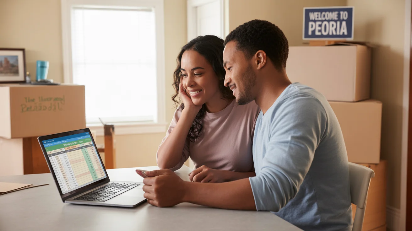Couple budgeting in their new Peoria home