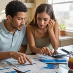 A couple reviews utility costs and apartment options at their kitchen table in Buckeye, Arizona.