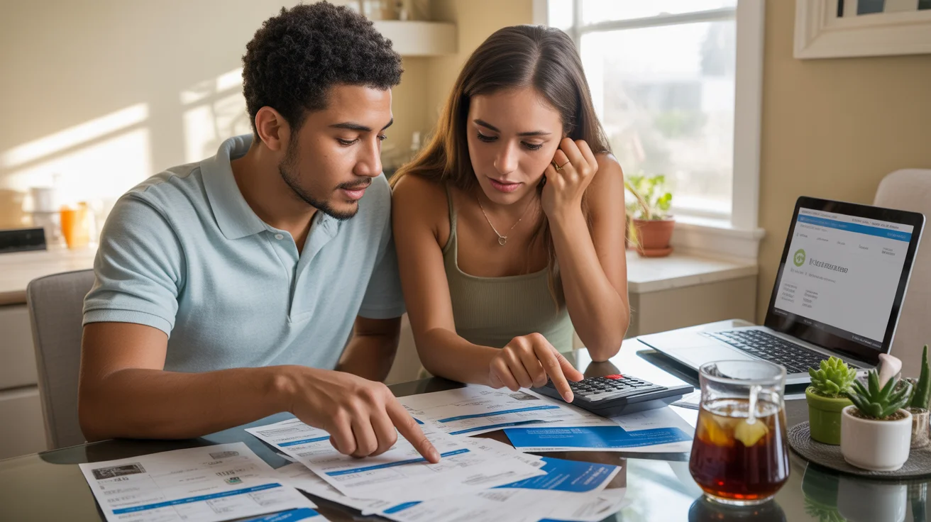 A couple reviews utility costs and apartment options at their kitchen table in Buckeye, Arizona.