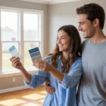 A couple laughs while choosing paint colors for their new home in Avondale, AZ.