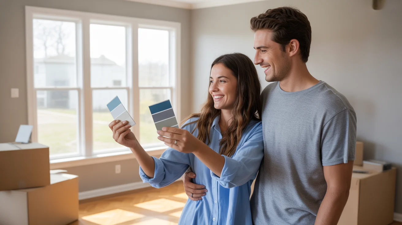 A couple laughs while choosing paint colors for their new home in Avondale, AZ.
