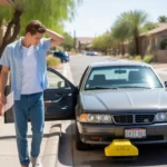 Young man discovers parking boot on car in driveway of San Tan Valley home