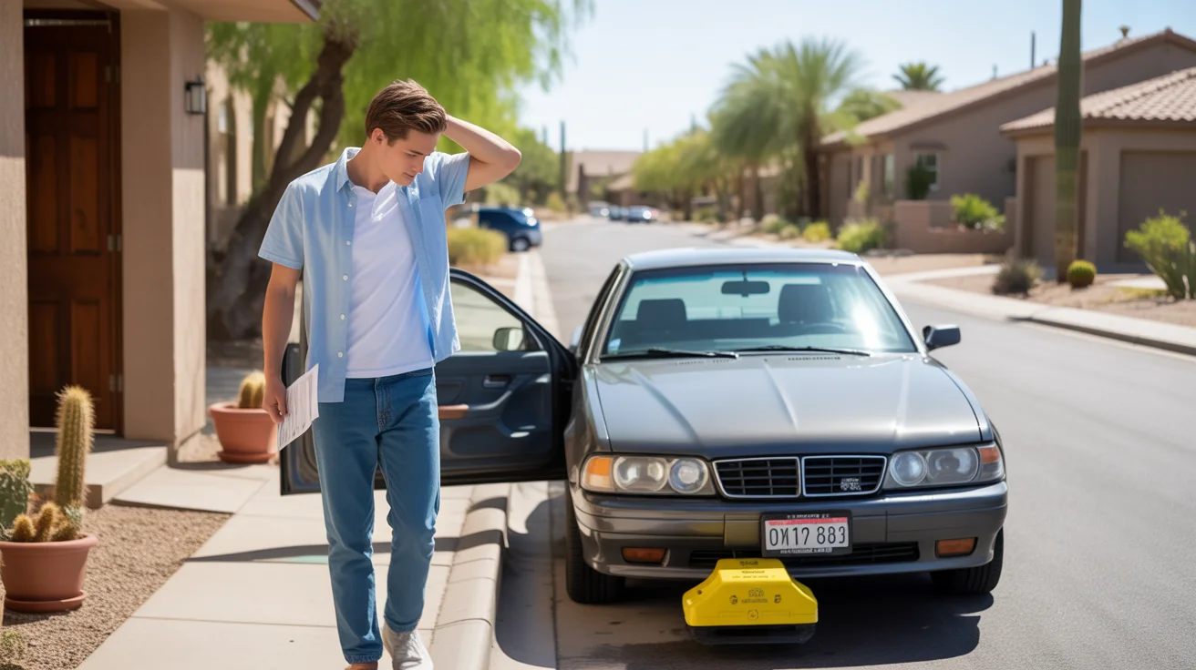 Young man discovers parking boot on car in driveway of San Tan Valley home