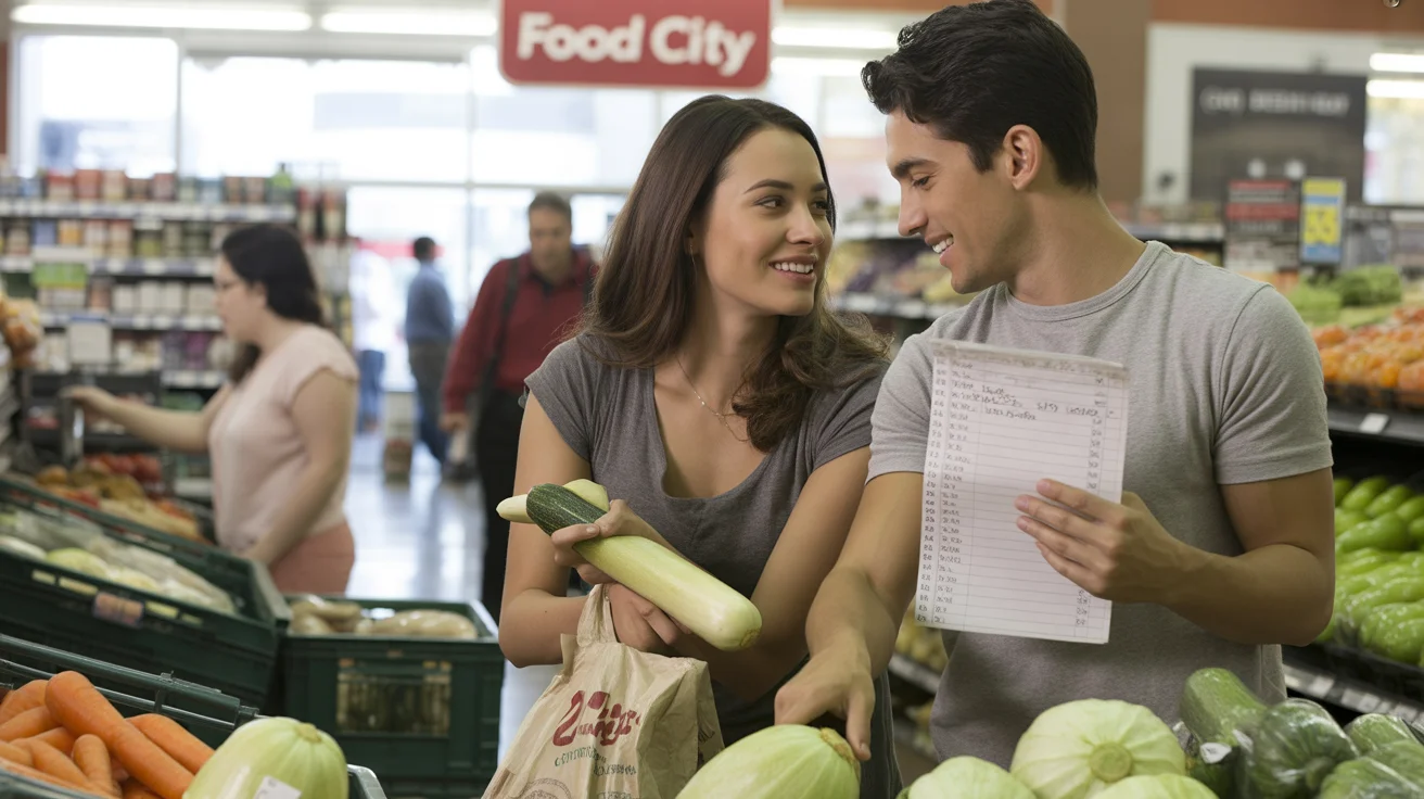 A couple shops for affordable produce at a grocery store in Laveen, Arizona.
