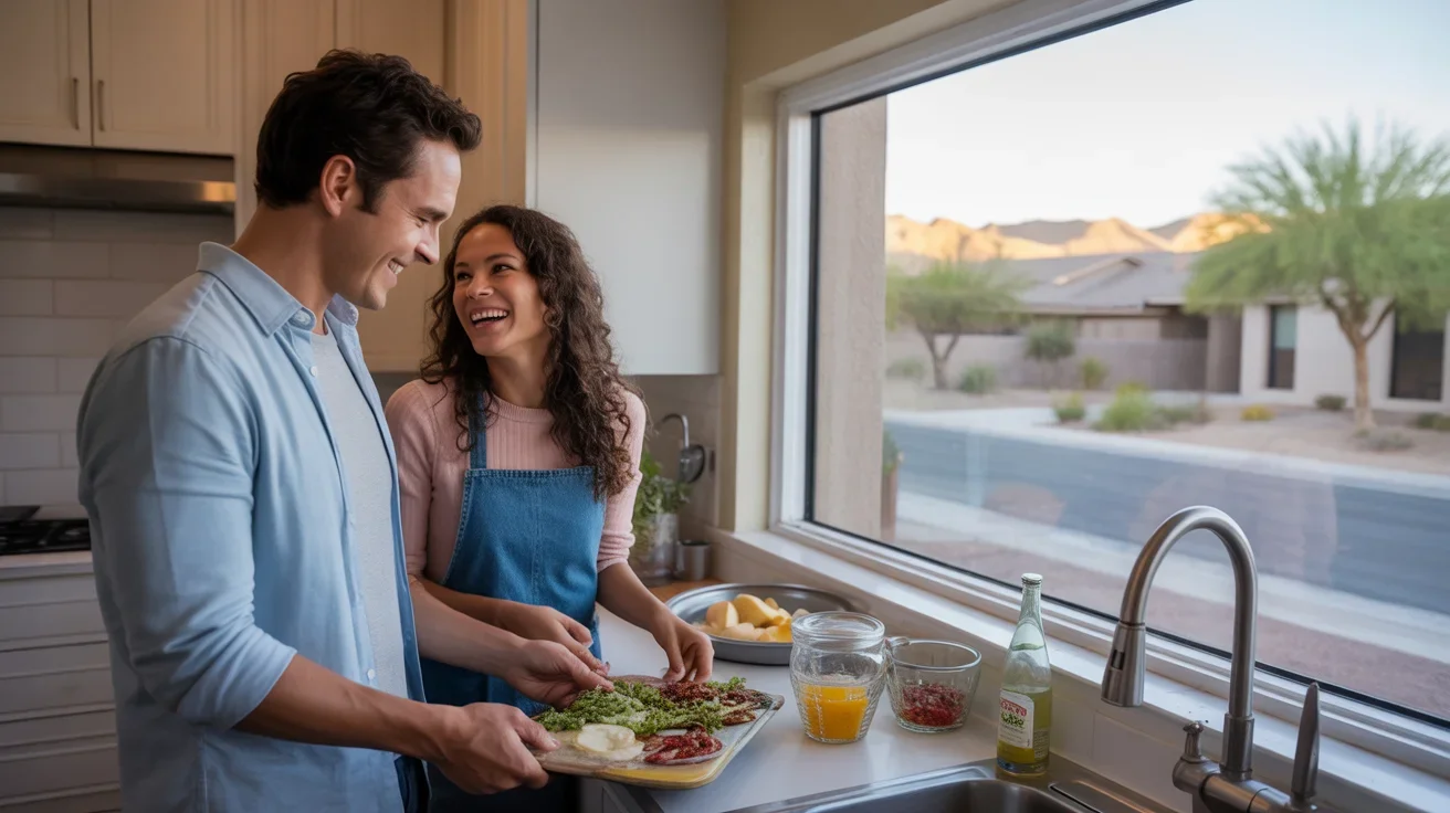 Couple cooking together in their new home in Mesa