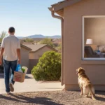 Father and daughter arriving home to family in Peoria Arizona suburb