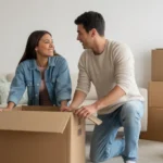 Couple unpacking in their new home in El Mirage, Arizona
