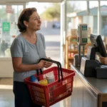 Woman shopping for essentials at a dollar store in Glendale, Arizona