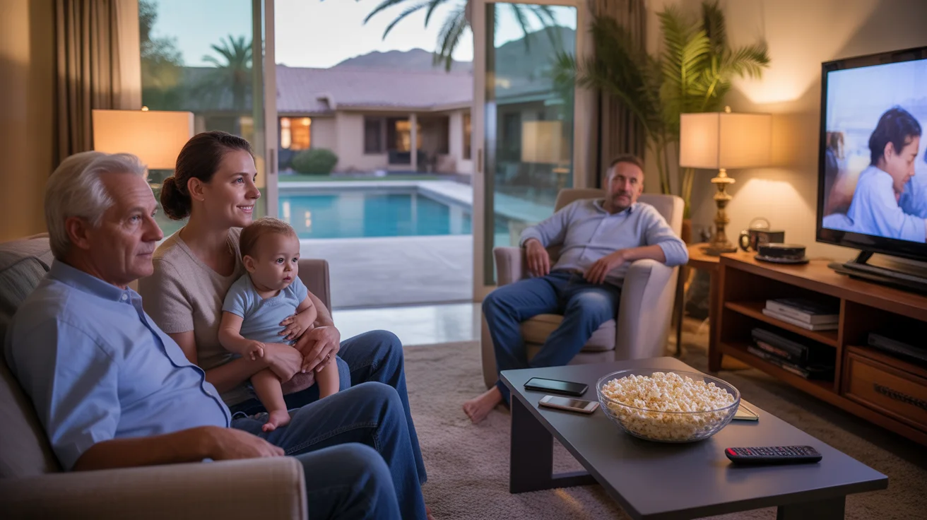 Family enjoying movie night in their Scottsdale living room