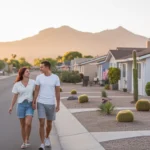 Couple walking in El Mirage, AZ neighborhood at sunset