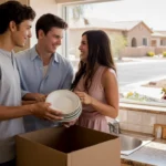 Young couple unpacking in kitchen of new home in Surprise, Arizona
