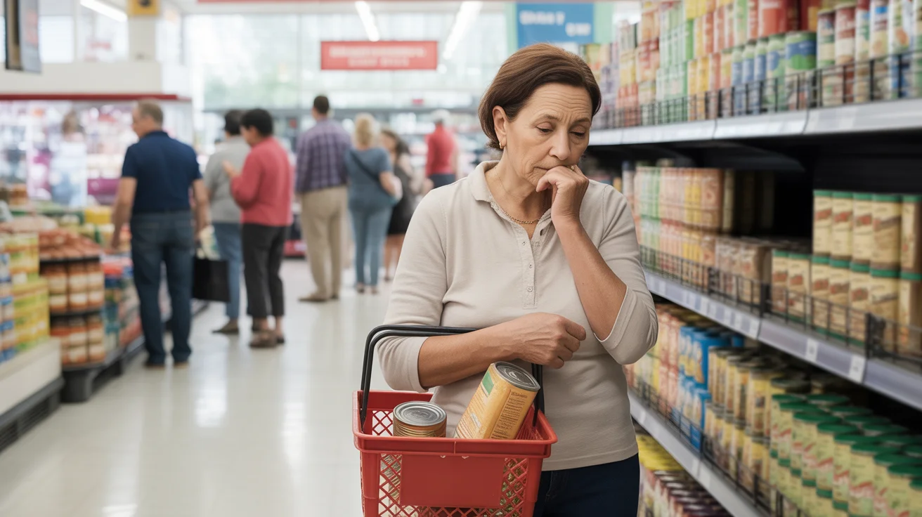 Senior woman grocery shopping in Riverside store aisle