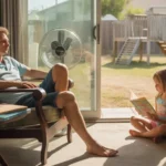 Father and daughter relax in cool corner of Gilbert home during hot summer day