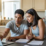 Couple budgeting together at kitchen table in Tempe home
