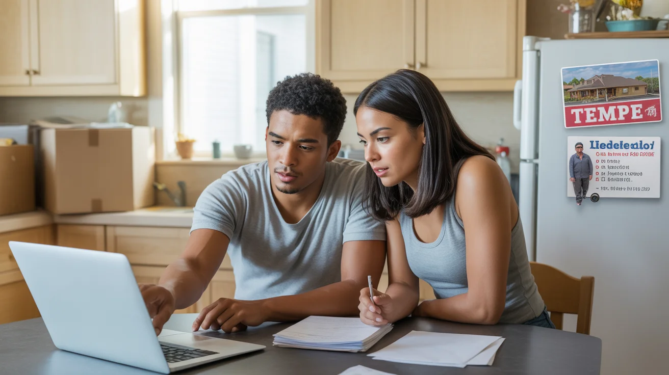 Couple budgeting together at kitchen table in Tempe home
