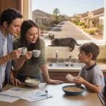 A family reviews their monthly budget in the kitchen of their Goodyear, Arizona home