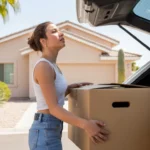 Woman moving boxes into a home in Mesa, Arizona