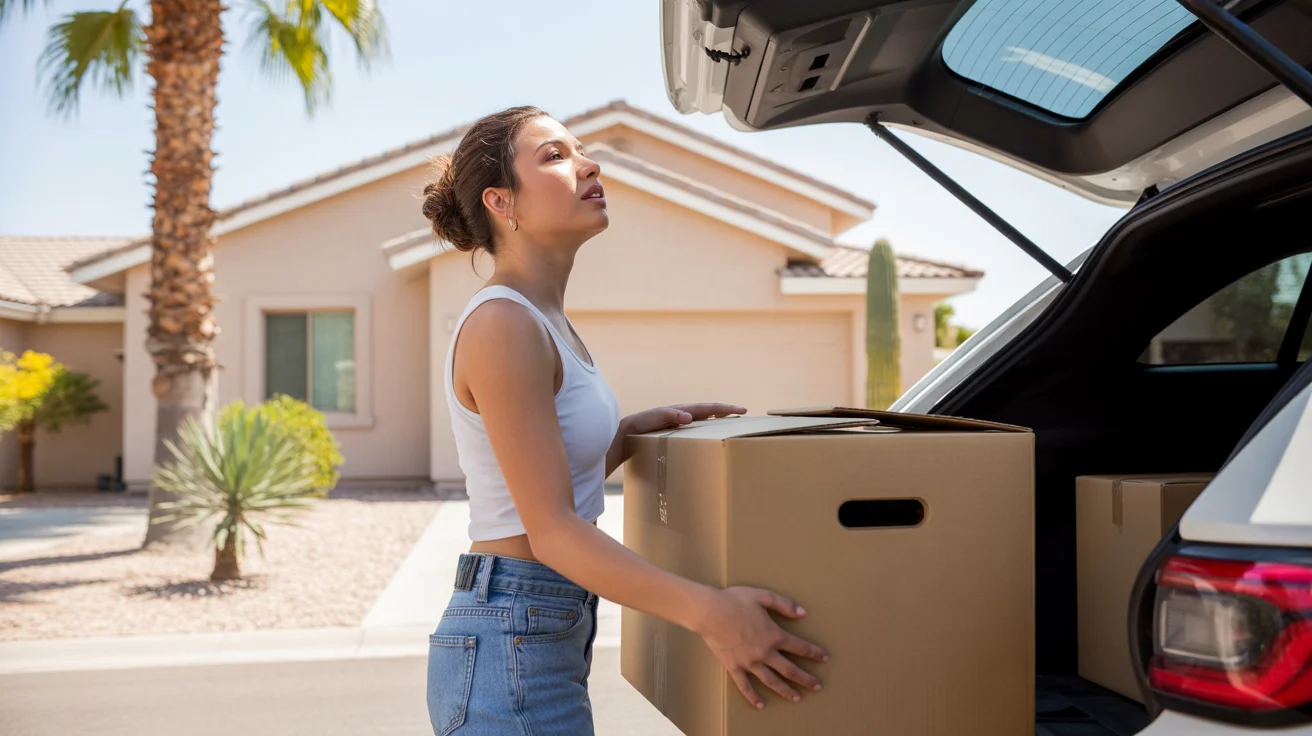 Woman moving boxes into a home in Mesa, Arizona