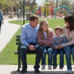 A family enjoys a peaceful afternoon at a park in Gilbert, Arizona