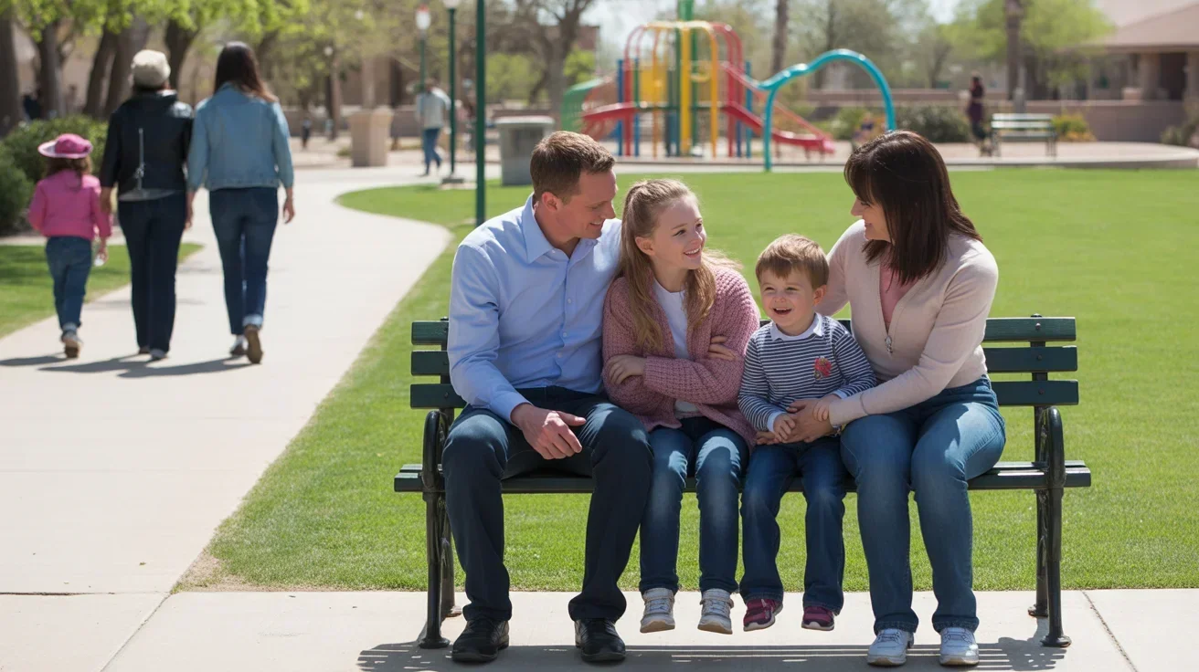 A family enjoys a peaceful afternoon at a park in Gilbert, Arizona