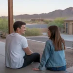 Couple enjoys sunset view from their patio in their new San Tan Valley home