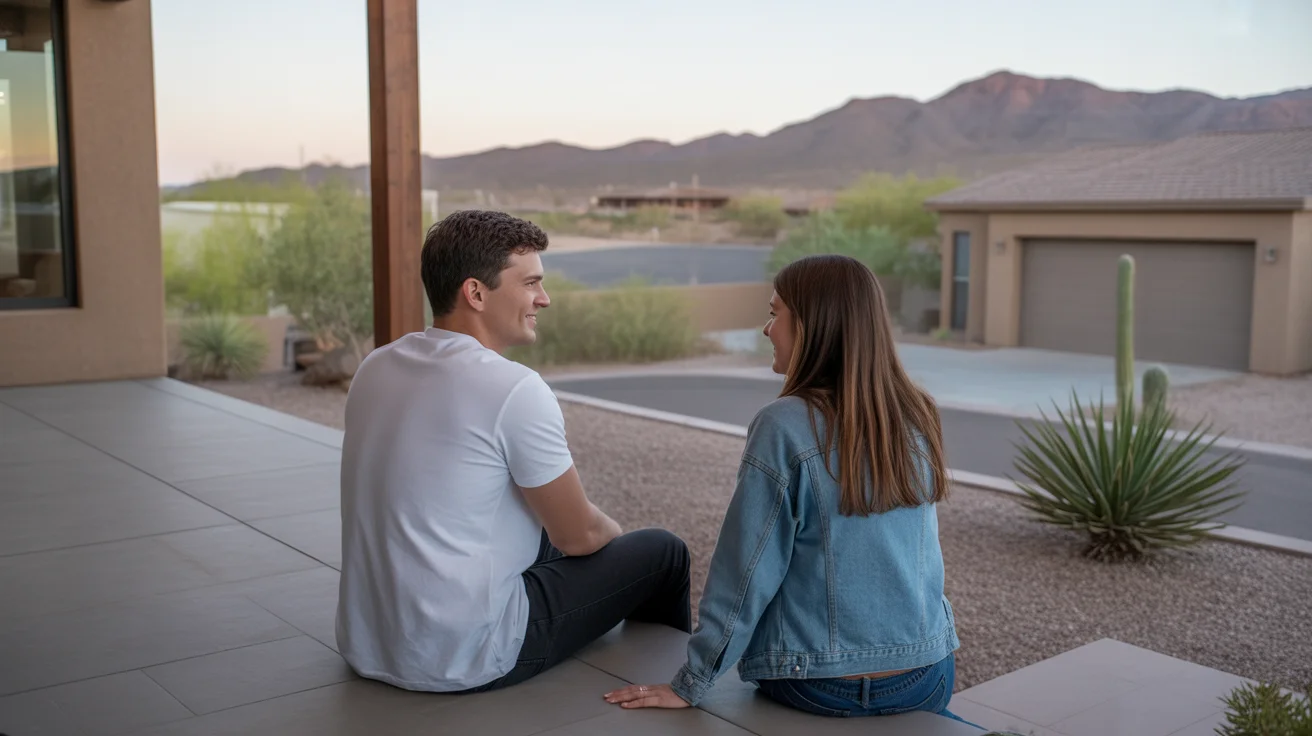 Couple enjoys sunset view from their patio in their new San Tan Valley home