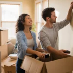 Couple unpacking in their new Chandler, AZ apartment on moving day