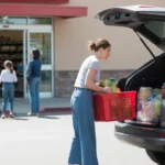 Woman loading groceries into car trunk outside supermarket in Gilbert, AZ