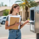 Woman depositing payment envelope at Gilbert municipal kiosk