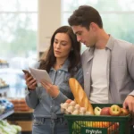 Couple grocery shopping together in Buckeye, AZ supermarket