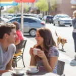 Roommates chatting over coffee at a local café on a weekend morning in Laveen, Arizona