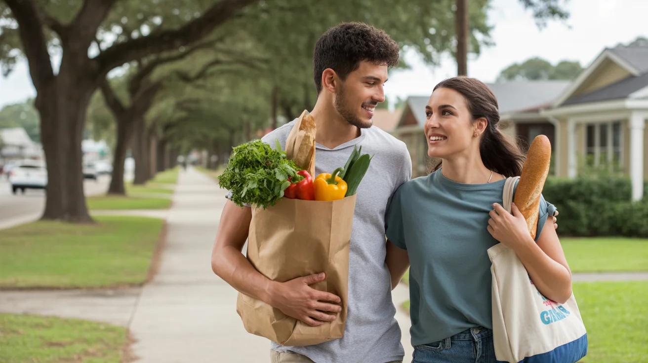 Couple carrying groceries home in Brandon, Florida