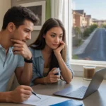 Couple considers housing options at kitchen table in Las Vegas apartment