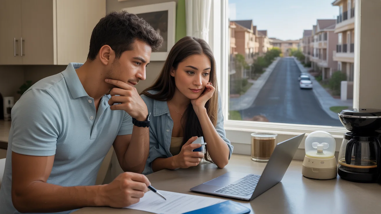 Couple considers housing options at kitchen table in Las Vegas apartment