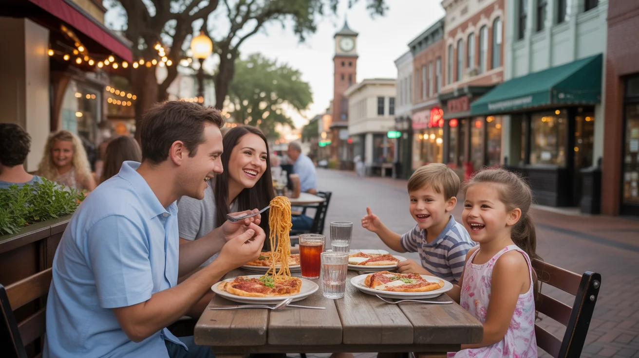 A family enjoying dinner together at an Italian restaurant in Winter Garden, Florida