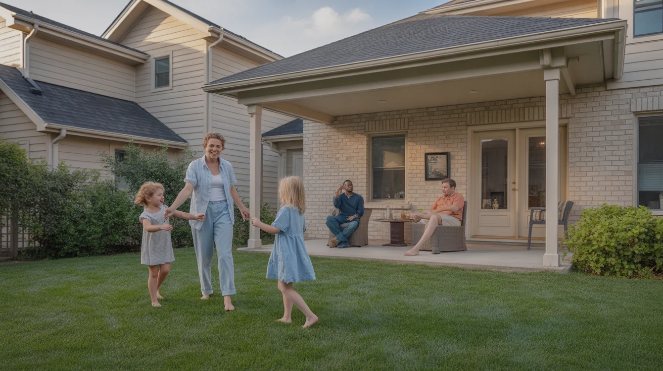 Family enjoys spacious backyard of their suburban Naperville home