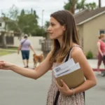 Woman dropping off utility payment at outdoor kiosk in Ontario, California