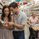 A couple considers spices while grocery shopping at a Mexican market in Ontario, CA