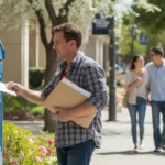 Man dropping off utility payment at Fullerton City Hall payment kiosk