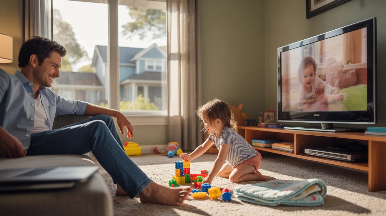 Father and daughter enjoying family time at home in Chapel Hill living room