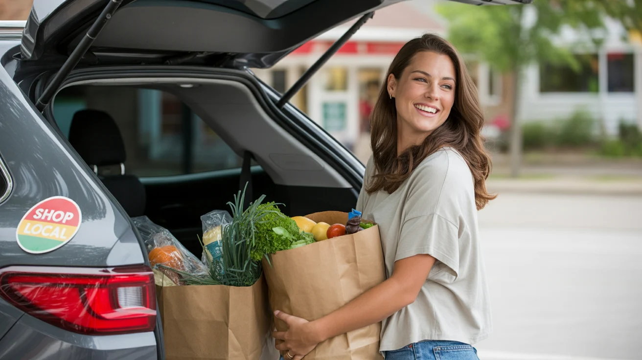 Woman loading groceries into car trunk outside Naperville supermarket