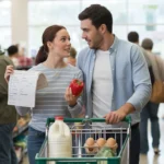 A couple grocery shopping together in Cary, NC