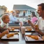 Family eating dinner together at local diner in Frisco, Texas