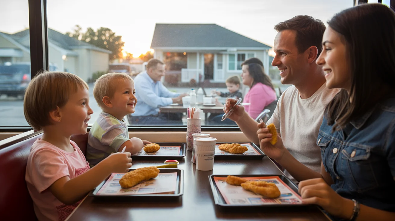 Family eating dinner together at local diner in Frisco, Texas