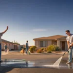 Neighbors in Sunrise Manor smile and wave while washing their cars on a sunny Saturday morning