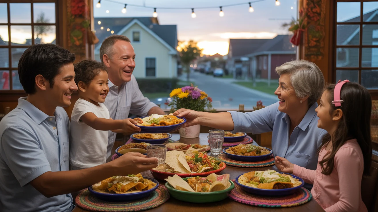 A multi-generational family enjoys dinner together at a cozy Mexican restaurant in Commerce City, Colorado.