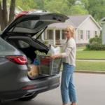Woman unloading groceries at her home in Concord, NC